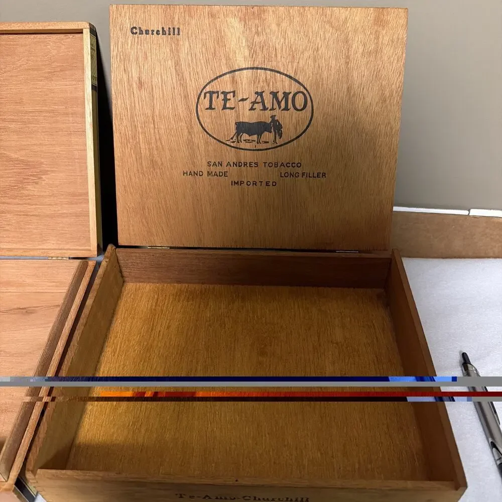 Vintage TE-AMO Wooden Hinged Cigar Box & Fittipaldi Empty Cigar Box